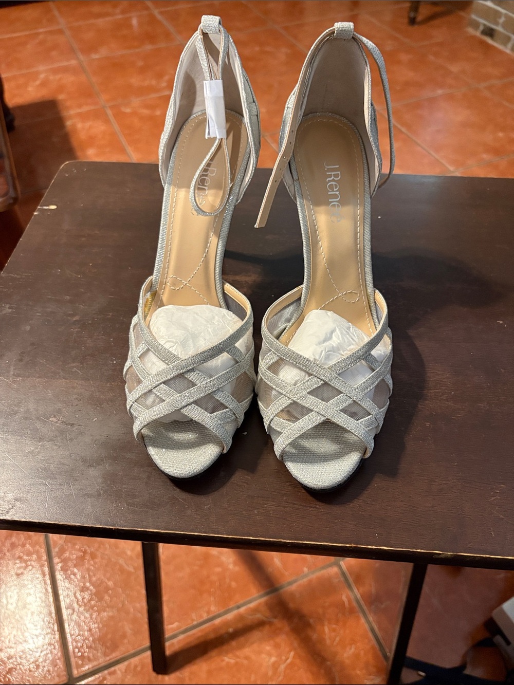 J.Renee Silver Crisscross Ankle-Tie Heels